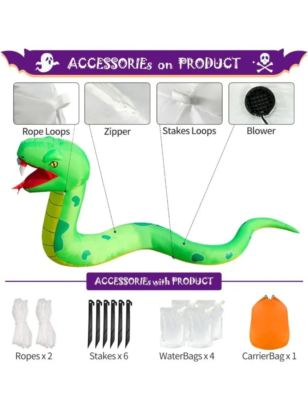 Giant 13FT Inflatable Halloween Snake Decoration with LED Lights for Yard